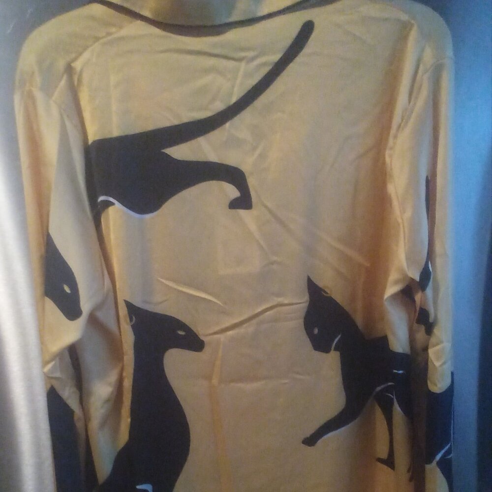 DALIA MACPHEE Satin Sphinx Pajama 2PC Set Gold/Black Size: XL NWT - Picture 8 of 11